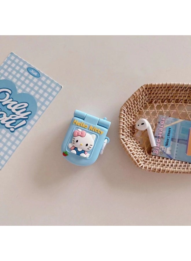 Generic - Japanese And Korean Cute KT Cat Suitable For Airpods 3 Protective Case Niche Pro2 Bluetooth 1/2 Generation Earphone Case Girl's Heart-Color:Blue Mobile Phone KT Cat + Ring-Applicable Models:Airpods 4th Generation - Image 1