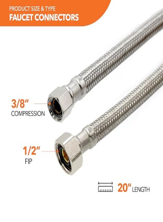 أتش بي أس مجموعة توصيلات الصنبور، خرطوم مياه الصنبور من الفولاذ المقاوم للصدأ، ضغط 3/8 بوصة × 1/2 بوصة FIP، طول 20 بوصة (2) + صمامات زاوية إيقاف الإمداد، ضغط 5/8 بوصة × ضغط 3/8 بوصة (2) - Image 4