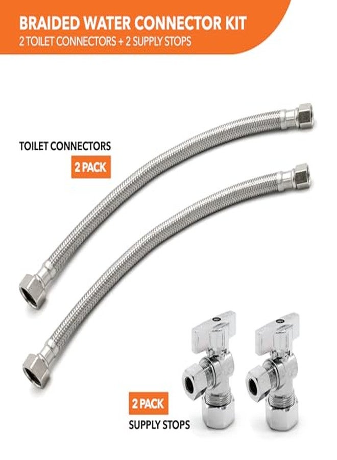 أتش بي أس مجموعة توصيلات الصنبور، خرطوم مياه الصنبور من الفولاذ المقاوم للصدأ، ضغط 3/8 بوصة × 1/2 بوصة FIP، طول 20 بوصة (2) + صمامات زاوية إيقاف الإمداد، ضغط 5/8 بوصة × ضغط 3/8 بوصة (2) - Image 3