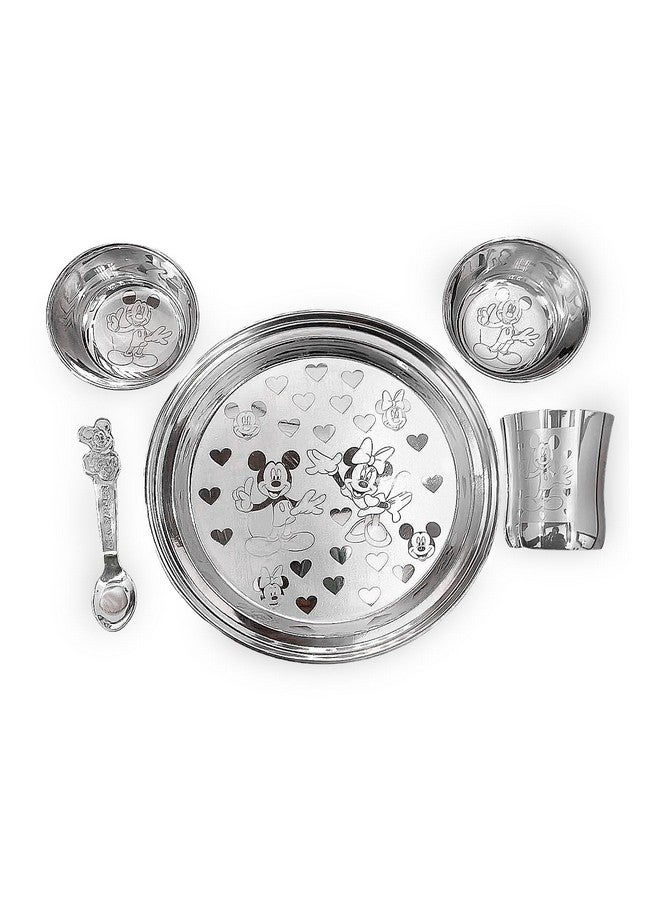 KC Steel Cartoon Baby Dinner Set Of 5 Pieces 1 Plate, 2 Bowls, 1 Spoon, 1 Glass (Mickey Minnie Design) - Image 2
