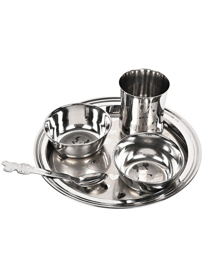 KC Steel Cartoon Baby Dinner Set Of 5 Pieces 1 Plate, 2 Bowls, 1 Spoon, 1 Glass (Mickey Minnie Design) - Image 3