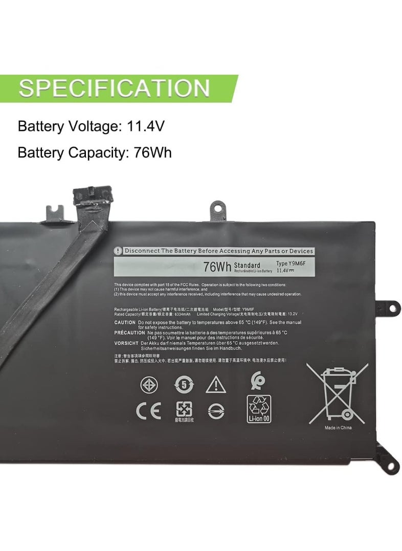 Terabyte REPLACEMENT Y9M6F 08K84Y 11.4V 76Wh Battery Compatible for Dell Alienware M15 M17 R2 P41E P87F ALW15M C7XD9 D4725W R4958W D4505B D4746W D4736W D4728W  - Image 2