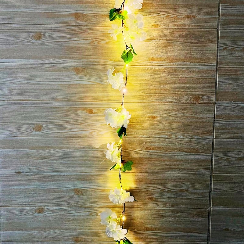 Akaar Decor's Artificial Money Plant/Hydrangea String with Light for Home Decor | Office Decor | Hanging Vine Creeper with Light | Door Wall Balcony Decor | Party Festival (White Hydrangea) - Image 2