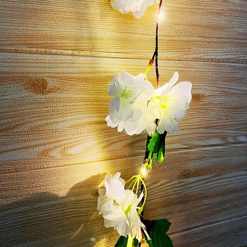 Akaar Decor's Artificial Money Plant/Hydrangea String with Light for Home Decor | Office Decor | Hanging Vine Creeper with Light | Door Wall Balcony Decor | Party Festival (White Hydrangea) - Image 4