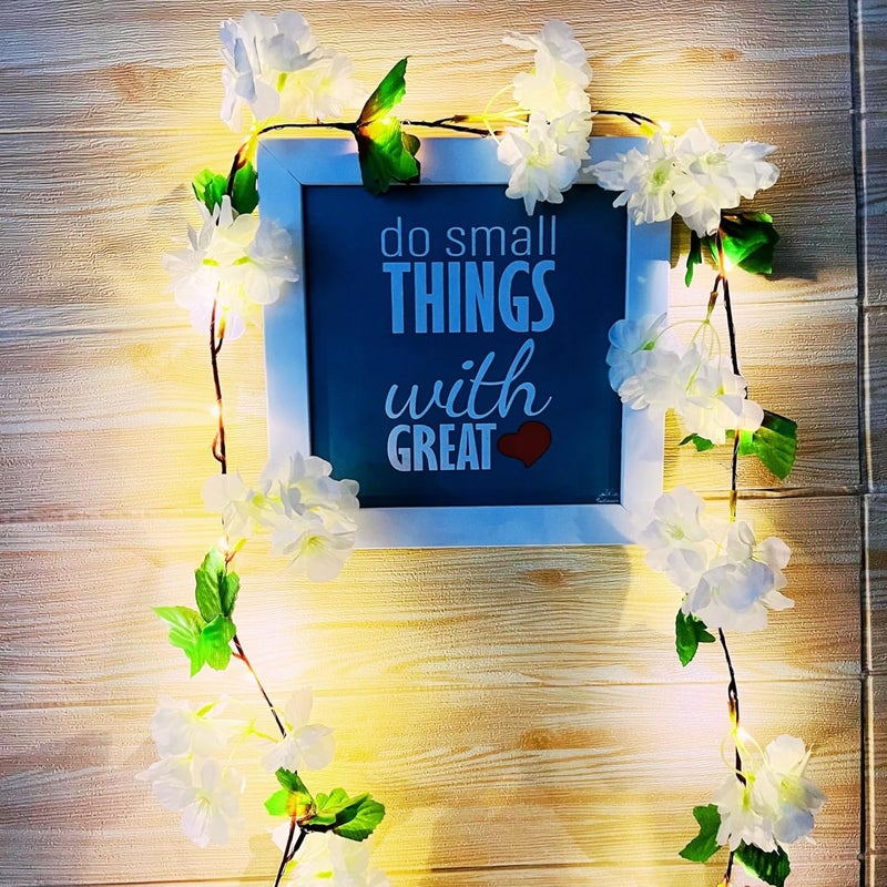 Akaar Decor's Artificial Money Plant/Hydrangea String with Light for Home Decor | Office Decor | Hanging Vine Creeper with Light | Door Wall Balcony Decor | Party Festival (White Hydrangea) - Image 1