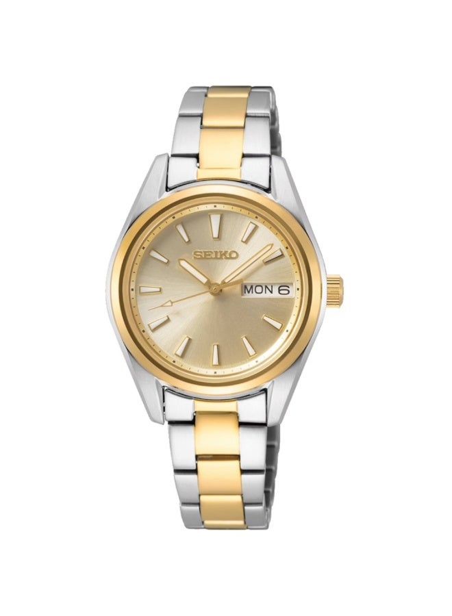 Seiko ساعة يد رسمية SUR354P1، قرص ذهبي 29.8 مم، سوار من الفولاذ المقاوم للصدأ بلونين، مقاومة للماء حتى 100 متر - Image 1