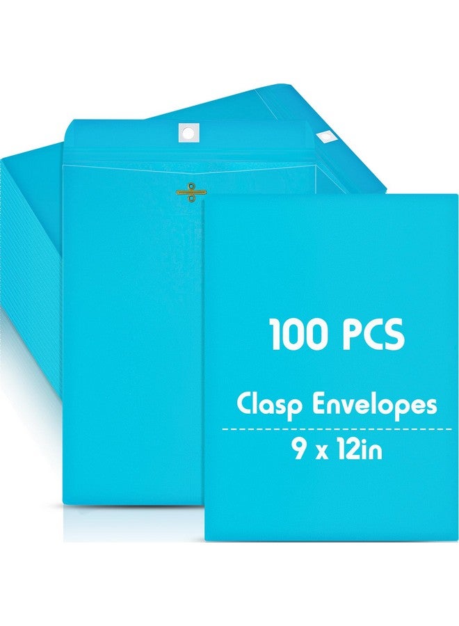 Geyee 100 Pcs Clasp Envelopes Manilla Envelopes Gummed Mailing Envelopes for Storing or Mailing Colored Envelopes for Home Office Business Supplies(Lake Blue,9 x 12 Inch) - Image 1