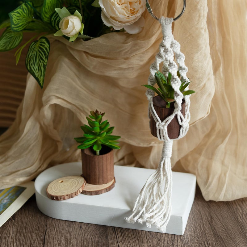GAGILAND 2 Pack Car Air Freshener Mirror Hanging Accessories Mini Macrame Crochet Plant with Wooden Essential Oil Diffusers Cute Boho Plant for Rear View Mirror Home Office Decor - Image 5