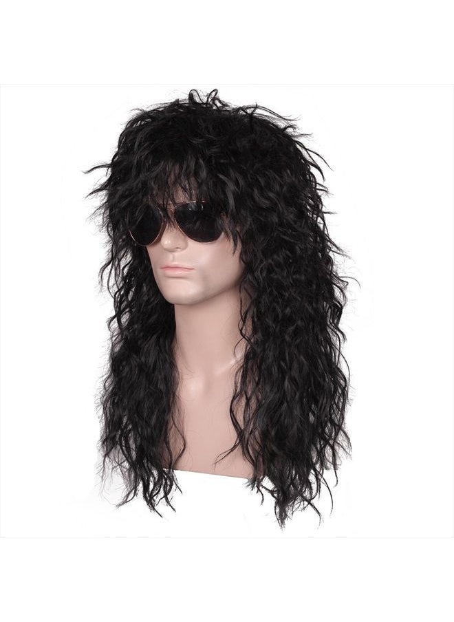 FantaLook - Mens 80S Long Curly Black Rocker Costume Wig - Image 1