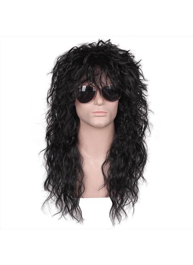 FantaLook - Mens 80S Long Curly Black Rocker Costume Wig - Image 1