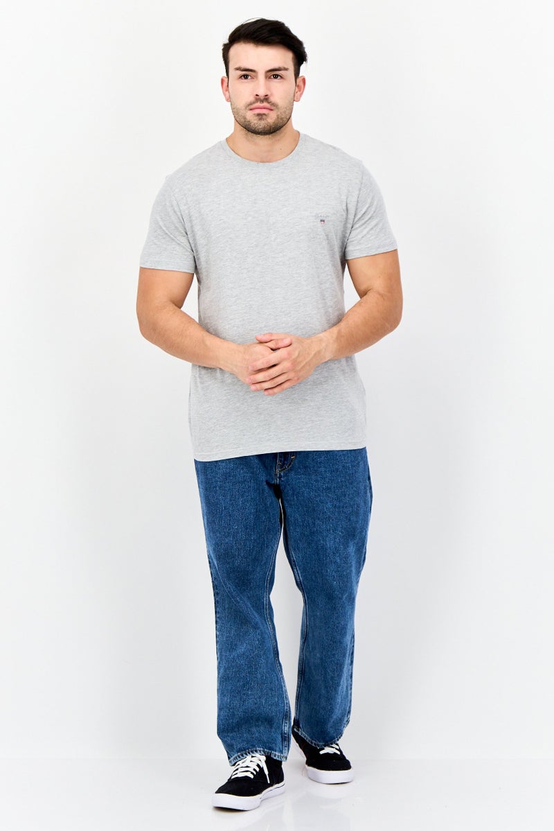 GANT Men Crew Neck Short Sleeve Embroidered T-shirt, Light Grey - Image 3