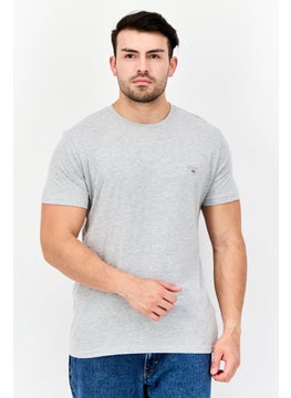 GANT Men Crew Neck Short Sleeve Embroidered T-shirt, Light Grey  - Image 1