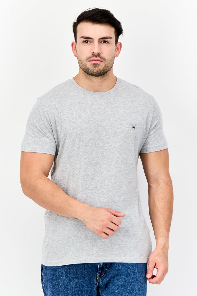 GANT Men Crew Neck Short Sleeve Embroidered T-shirt, Light Grey - Image 1
