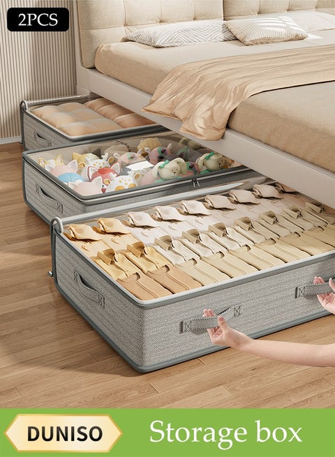 2 Pcs Under Bed Storage Bag Organzier，Collapsible Closet Containers Organizers，Visual Foldable Storage Containers，With Zipper and Handle，Dustproof And Moisture-Proof,for Clothes Comforters Bedding,80*40*18cm