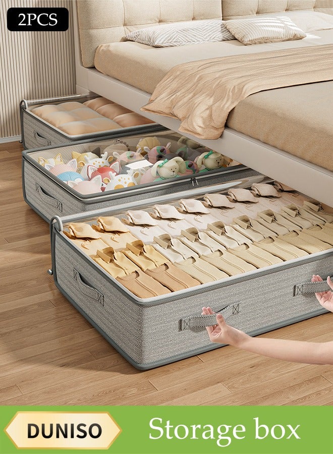 2 Pcs Under Bed Storage Bag Organzier，Collapsible Closet Containers Organizers，Visual Foldable Storage Containers，With Zipper and Handle，Dustproof And Moisture-Proof,for Clothes Comforters Bedding,80*40*18cm