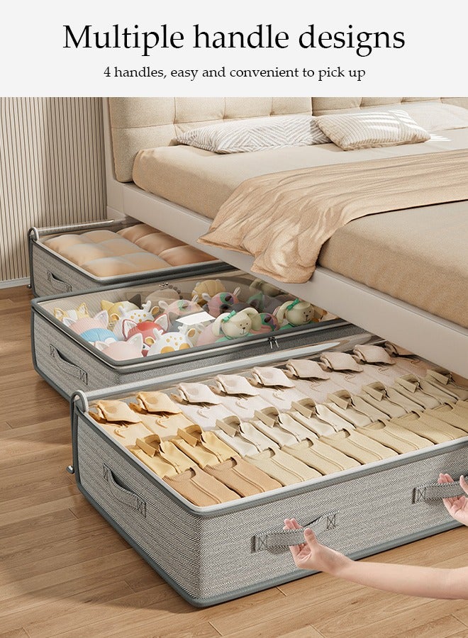 2 Pcs Under Bed Storage Bag Organzier，Collapsible Closet Containers Organizers，Visual Foldable Storage Containers，With Zipper and Handle，Dustproof And Moisture-Proof,for Clothes Comforters Bedding,80*40*18cm