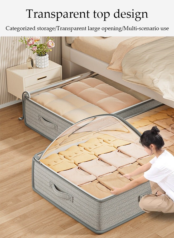 2 Pcs Under Bed Storage Bag Organzier，Collapsible Closet Containers Organizers，Visual Foldable Storage Containers，With Zipper and Handle，Dustproof And Moisture-Proof,for Clothes Comforters Bedding,80*40*18cm