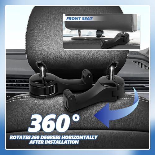 ongfuwu 2PCS Car Headrest Hidden Hook, 2 in 1 Car Seat Hook with Phone Holder, Auto Back Seat Hanging Hook for Handbag Clothes Grocery, Universal Vehicle Purse Hooks Holder Organizer (Black) - Image 5