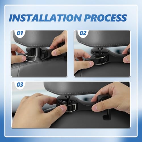 ongfuwu 2PCS Car Headrest Hidden Hook, 2 in 1 Car Seat Hook with Phone Holder, Auto Back Seat Hanging Hook for Handbag Clothes Grocery, Universal Vehicle Purse Hooks Holder Organizer (Black) - Image 4