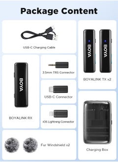 BOYA BOYALINK Wireless Lavalier Microphone,Dual Channel Clip on Mic,Portable Charging Case with Lightning,USB-C,3.5mm Jack Adapter for iPhone Andriod Camera,Noise Reduction for Vedio Audio Recording  - Image 3