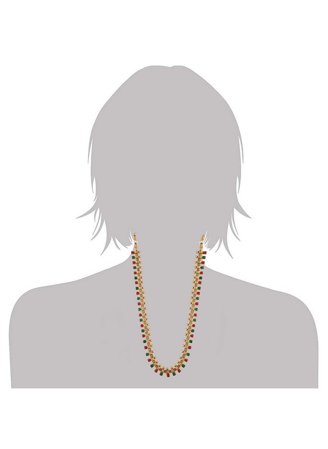 I Jewels I Jewels 18K Gold Plated Traditional Stylish Multicolour Stone Work Long Necklace With Earrings For Women & Girls (MC041QG)  - Image 5