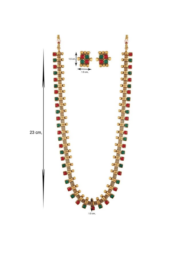 I Jewels I Jewels 18K Gold Plated Traditional Stylish Multicolour Stone Work Long Necklace With Earrings For Women & Girls (MC041QG)  - Image 4