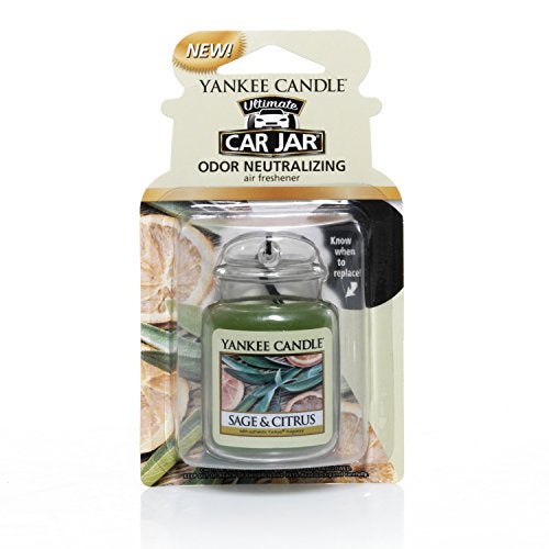 YANKEE CANDLE معطرات هواء السيارة من يانكي كاندل، جرة السيارة المعلقة® برائحة المريمية والحمضيات النهائية، يزيل الروائح لمدة تصل إلى 30 يومًا - Image 1