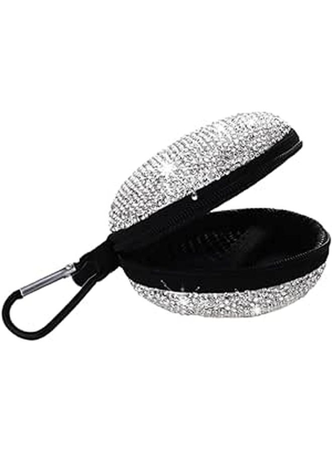 Portable Earphone Storage Bag with Carabiner Silver Rhinestone Design for Cables USB Drives - Image 1