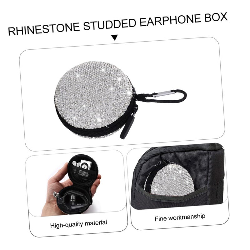 Portable Earphone Storage Bag with Carabiner Silver Rhinestone Design for Cables USB Drives - Image 3