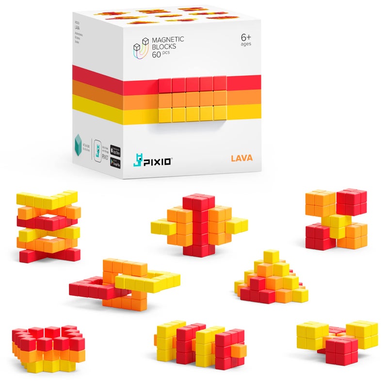 PIXIO Lava Tiny Magnetic Blocks Building Toy in The Pixel Art Style with Free App 516 Plastic Cubes with 6 Magnets Inside Open Ended Toy Creativity Toy for Ages 6 60pcs - Image 3