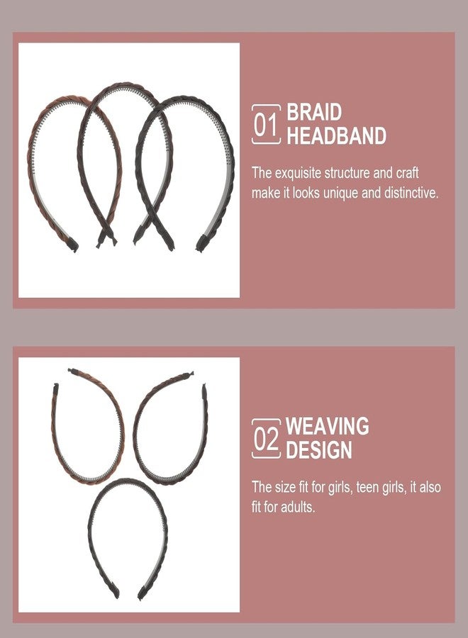 BAKEFY - 2 pcs (1 Black +1Brown) Synthetic Hair Braided Headband Classic Chunky Wide Plaited Braids Elastic Stretch Hairpiece Women Girl Beauty Accessories - Image 4