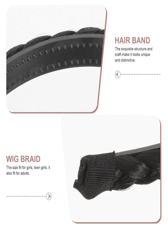 BAKEFY - 2 pcs (1 Black +1Brown) Synthetic Hair Braided Headband Classic Chunky Wide Plaited Braids Elastic Stretch Hairpiece Women Girl Beauty Accessories - Image 5