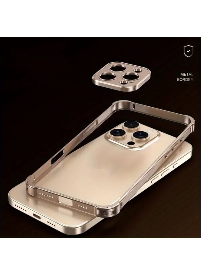 علبة معدنية كلاسيكية بلون رمادي فاتح لتغطية كاملة لجهاز iPhone 16 Pro، بسيطة وأنيقة للرجال والنساء - Image 2