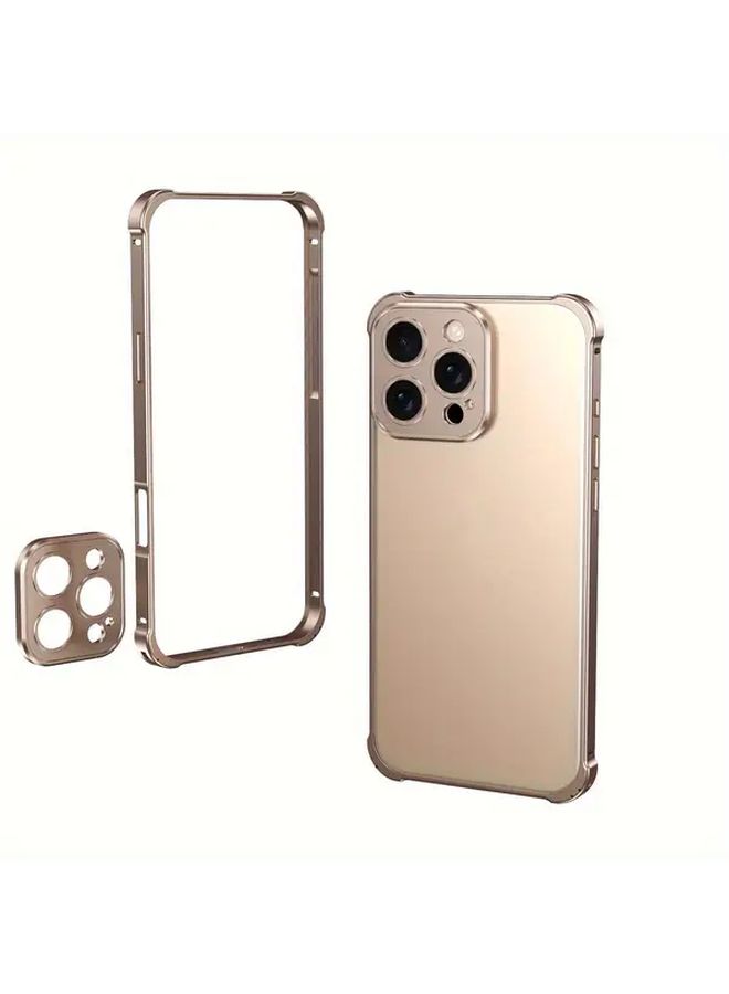 علبة معدنية كلاسيكية بلون رمادي فاتح لتغطية كاملة لجهاز iPhone 16 Pro، بسيطة وأنيقة للرجال والنساء - Image 3