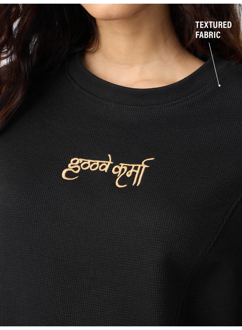 The Souled Store The Souled Store Women Karma Black Embroidered Oversized T-Shirts