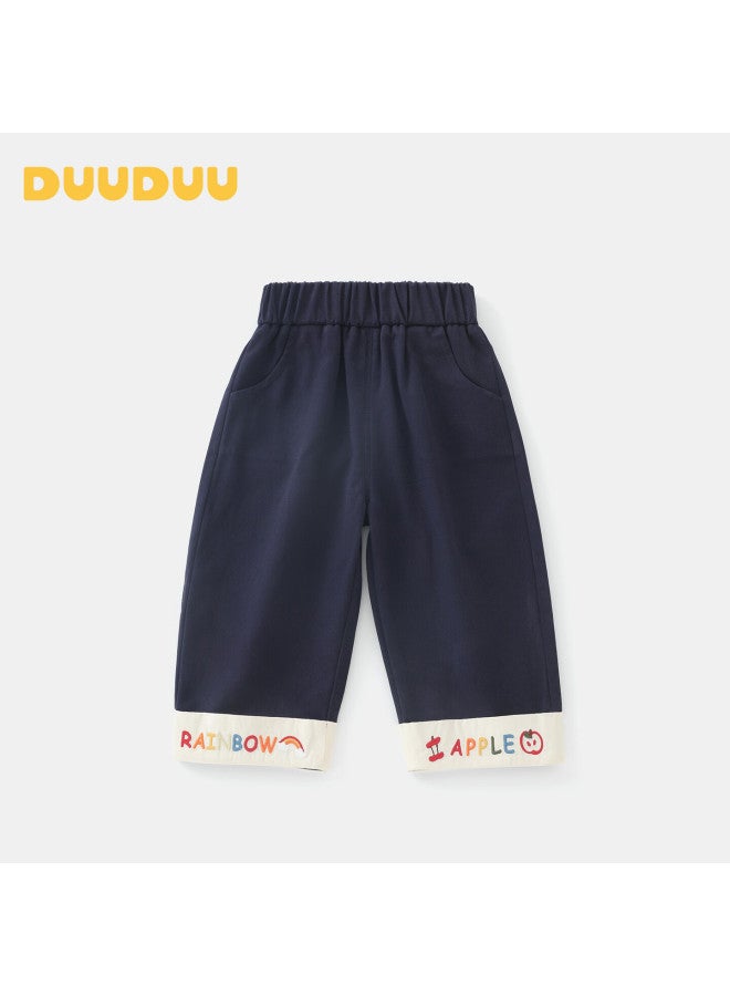 Duuduu Children's Clothing Wide-leg Pants For Boys And Girls, Spring And Autumn Long Trousers, Toddler Outdoor Sports Pants, Blue, Size 110 - Image 1