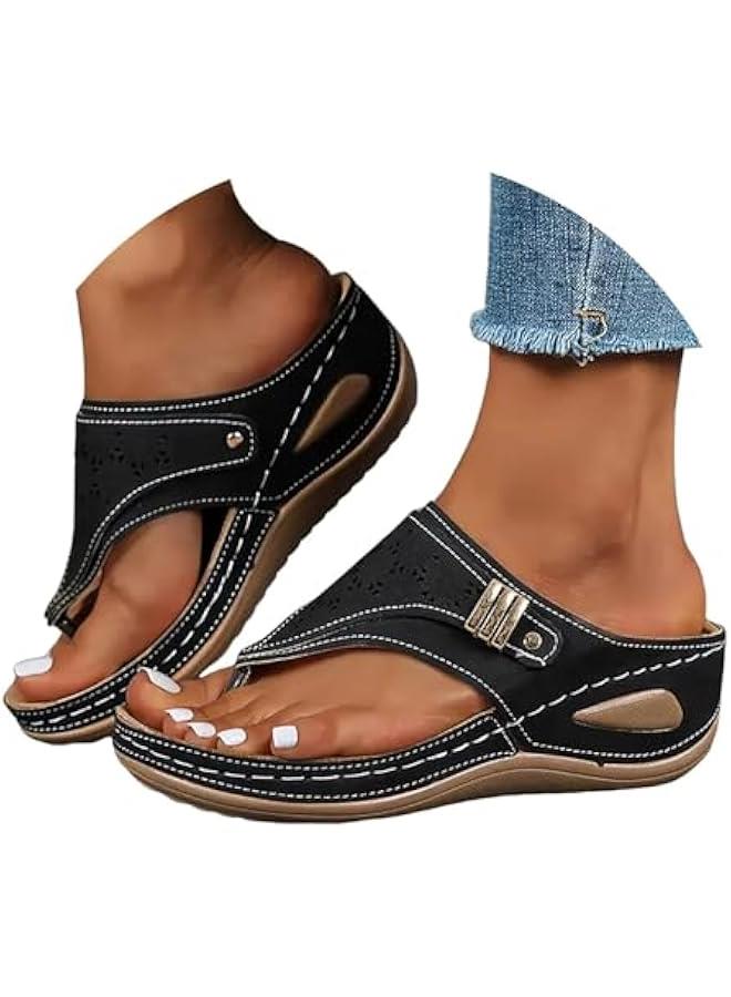 Arabest Women's Orthopedic Arch Support Wedge Sandals for Summer, Dressy and Comfortable Non Slip Flip Flops - Image 2