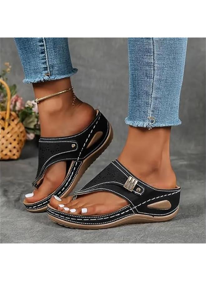Arabest Women's Orthopedic Arch Support Wedge Sandals for Summer, Dressy and Comfortable Non Slip Flip Flops - Image 3