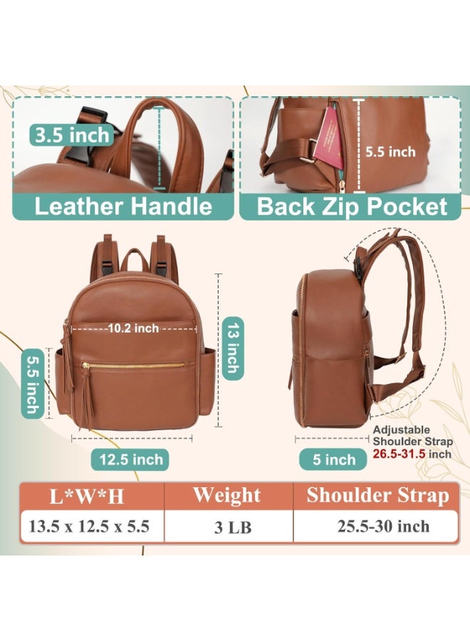 MOMINSIDE Small Diaper Bag Backpack, Mini Diaper Bag with 11 Pockets, Leather diaper backpack, Baby Diaper Bag for Baby Girls, 2 Insulated Pockets, Stroller Straps (Brown) - Image 3