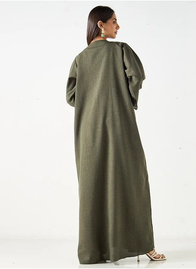 JAMEELA Olive green Abaya with pearl buttons