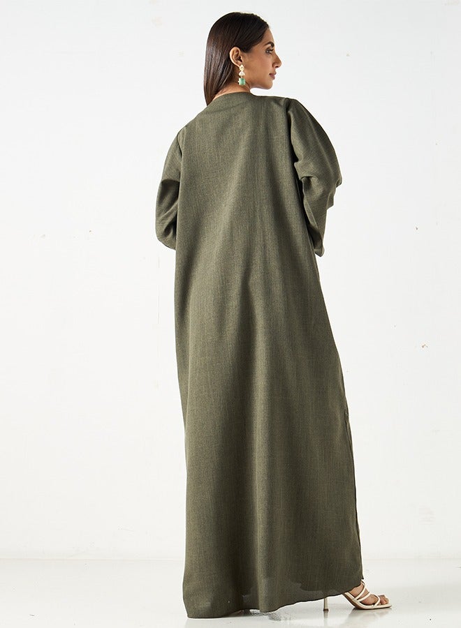 JAMEELA Olive green Abaya with pearl buttons - Image 4