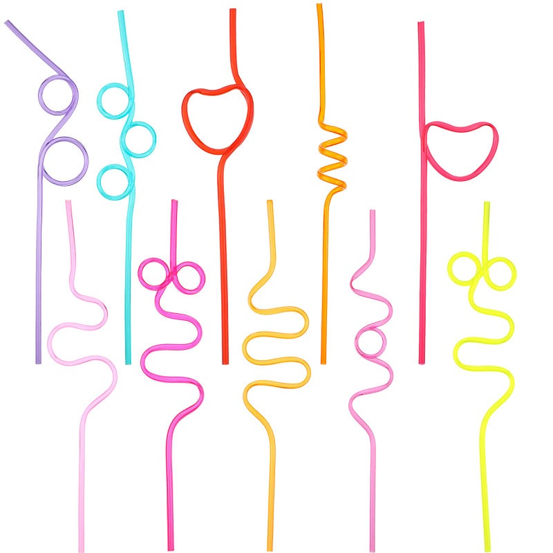 Patelai Patelai 100 Pieces Plastic Crazy Silly Straws Bulk Reusable Fun Varied Twists Loop Straws Bulk for Birthday Gift Carnival Party Supplies Decoration
