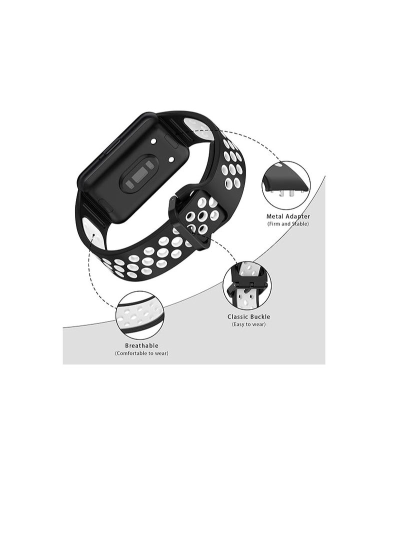 Silicone Strap for Huawei Watch Fit 3, Breathable Soft Silicone Sport Replacement Strap, Two-tone Black White, Adjustable Design - Image 2