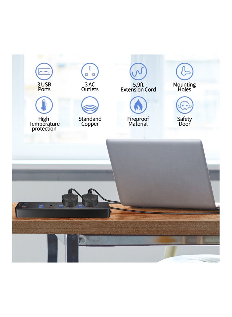 NIBEMINENT NIBEMINENT 3 sets of hole power socket with USB socket 1.8 meter cable anti-child touch with protection function  - Image 2