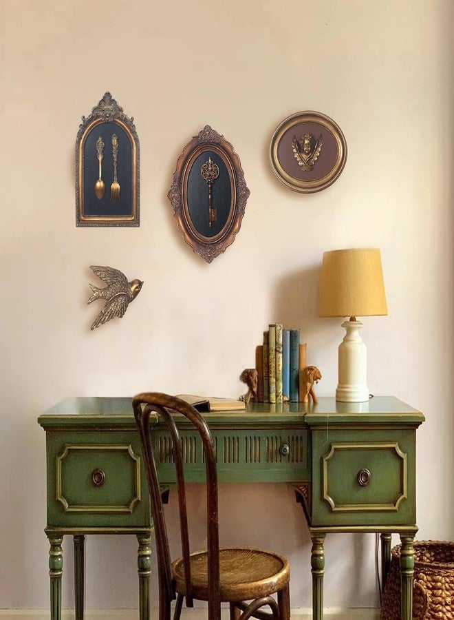 S-MANTIS Vintage Wall Sculpture, Antique Pediment, Hallway Wall Art, Hand Painted Wall Decoration With Embossed Intricate Key Design, Oval Aesthetic Room Décor, Gallery, Unique Gift (Antique Gold-Key) - Image 4