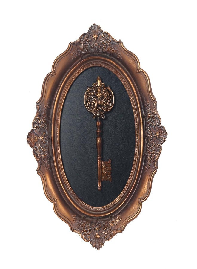 S-MANTIS Vintage Wall Sculpture, Antique Pediment, Hallway Wall Art, Hand Painted Wall Decoration With Embossed Intricate Key Design, Oval Aesthetic Room Décor, Gallery, Unique Gift (Antique Gold-Key) - Image 1
