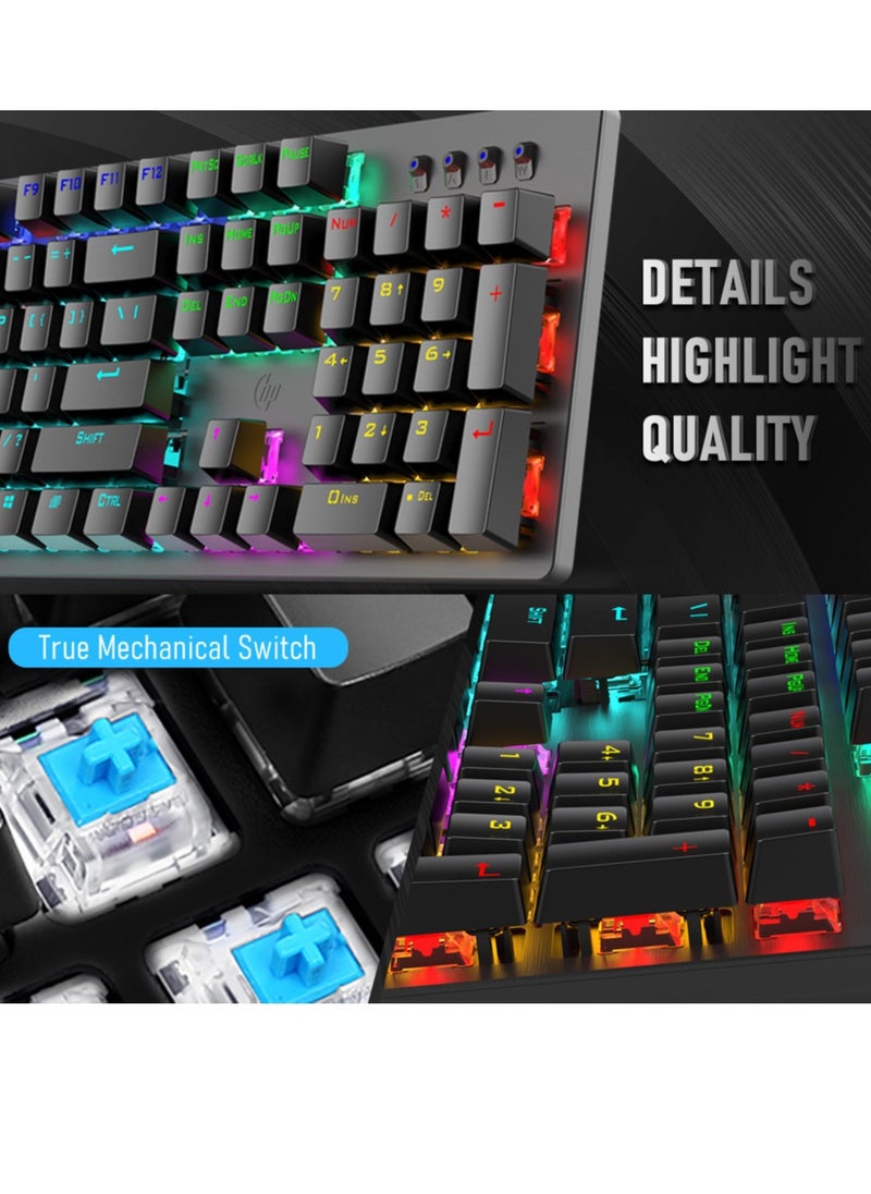 HP - GK100F Gaming Mechanical Keyboard  - Blue Switch - Rainbow Backlight 9 Lighting Mode - Full Size 104 Keys -  English Keys | Black - Image 1