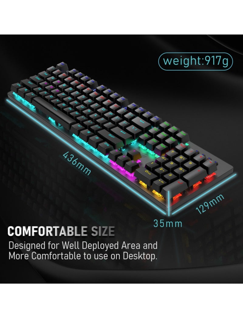 HP - GK100F Gaming Mechanical Keyboard  - Blue Switch - Rainbow Backlight 9 Lighting Mode - Full Size 104 Keys -  English Keys | Black - Image 1