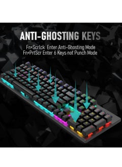 HP GK100F Gaming Mechanical Keyboard  - Blue Switch - Rainbow Backlight 9 Lighting Mode - Full Size 104 Keys -  English Keys | Black  - Image 4