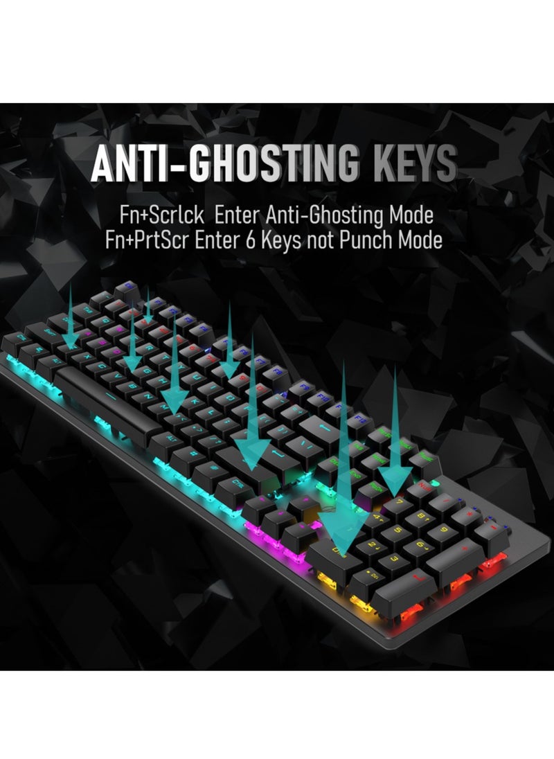 HP - GK100F Gaming Mechanical Keyboard  - Blue Switch - Rainbow Backlight 9 Lighting Mode - Full Size 104 Keys -  English Keys | Black - Image 1